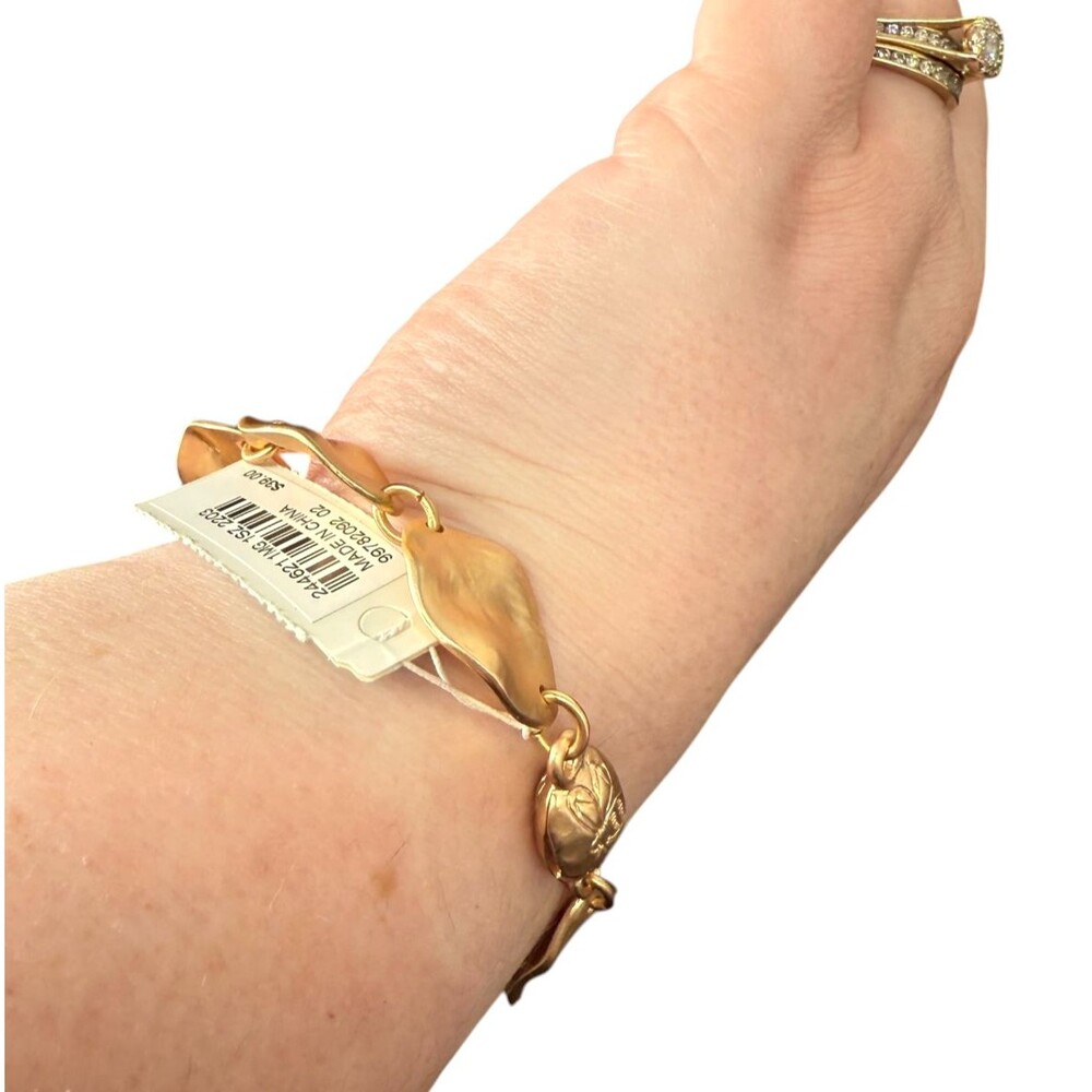 J. Jill Hammered Leaf Bracelet Gold Tone Bee Magnetic Boho Artisan Link Etched - Picture 12 of 16